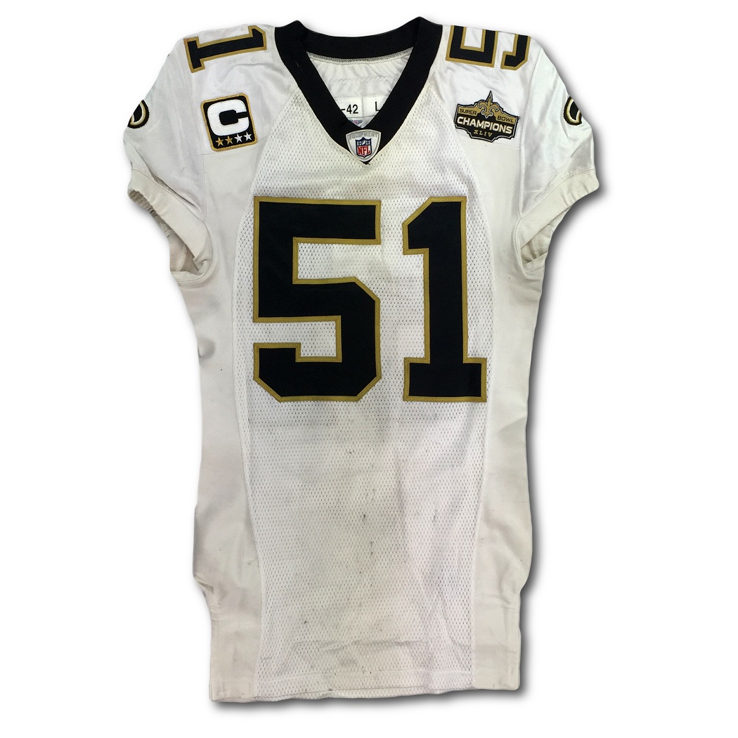 Lot Detail - Jonathan Vilma 2010 New Orleans Saints Game Used Jersey - SB  XLVI Champs Patch (NFL Auctions COA)