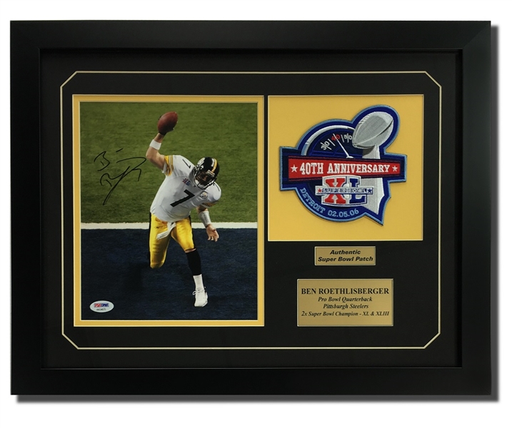 Ben Roethlisberger Autographed 8x10" Framed Display w/Super Bowl XL Patch (PSA COA)