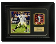 Drew Brees Autographed 8x10 Framed Display w/Super Bowl XLIV Patch (PSA COA)