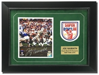 Joe Namath Autographed 8x10 Framed Display w/Super Bowl III Patch (JSA COA)