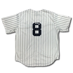 Yogi Berra Autographed New York Yankees Pinstripe Majestic Replica Jersey - HOF 72 Inscription (MLB Holo, JSA COA)