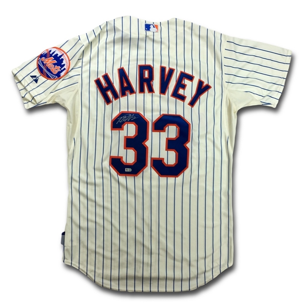 Matt Harvey Autographed New York Mets Pinstripe Licensed Authentic Majestic Jersey (MLB Holo)