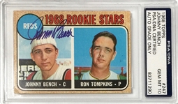 1968 Topps Johnny Bench Rookie Stars Baseball Card - PSA Gem Mint 10 Autograph Grade