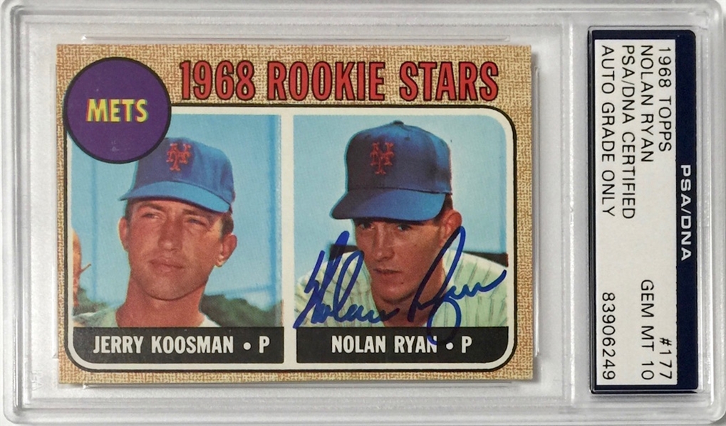1968 Topps Nolan Ryan Signed Rookie Stars Baseball Card - PSA Gem Mint 10 Auto 