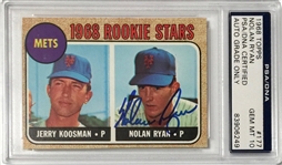 1968 Topps Nolan Ryan Signed Rookie Stars Baseball Card - PSA Gem Mint 10 Auto 