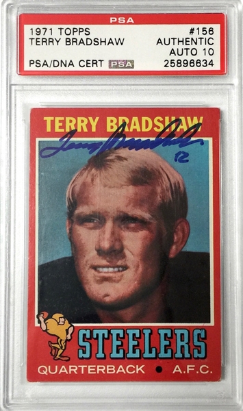 1971 Topps Terry Bradshaw Signed Rookie Card - PSA Gem Mint 10 Autograph Grade 