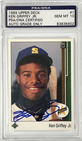 1989 Upper Deck Ken Griffey Jr Signed Rookie Card - PSA Gem Mint 10 Autograph Grade