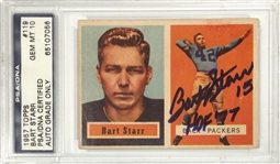 1957 Topps Bart Starr Signed & HOF Inscribed Rookie Card - PSA Gem Mint 10 Autograph Grade