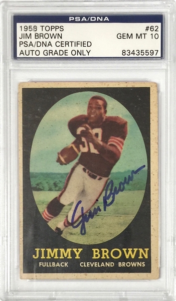 1958 Topps Jim Brown Signed Rookie Card - PSA Gem Mint 10 Autograph Grade