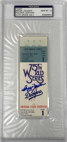 1978 World Series Ticket Signed by Reggie Jackson - 75th World Series (PSA Gem Mint 10 Auto)