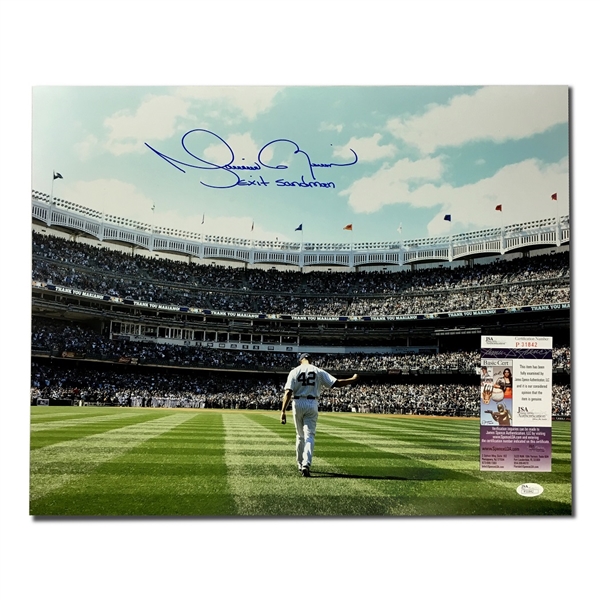 Mariano Rivera Autographed 16x20" Photograph - "Exit Sandman" Inscription (JSA COA)