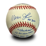 Magic Johnson Career Stat Signed Official Baseball - Fully Inscribed (Reggie Jackson COA)