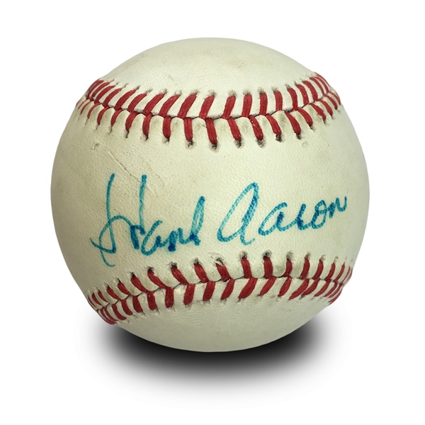 Hank Aaron Autographed Official National League - Charles Feeney- Baseball (PSA COA)
