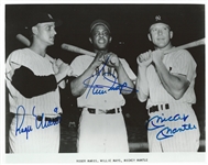 Mickey Mantle, Roger Maris & Willie Mays Signed 8x10" Photo - PSA Mint 9 Autographs