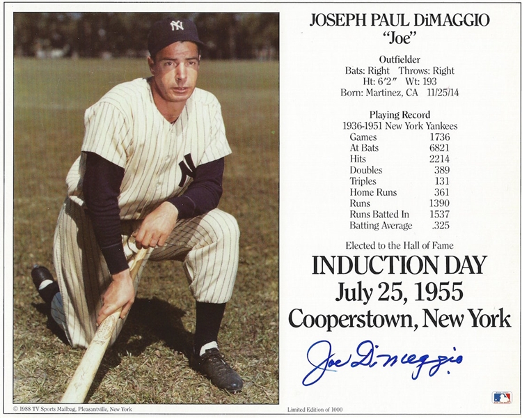 Joe DiMaggio Autographed 8x10" HOF Induction Day Photograph (JSA LOA)