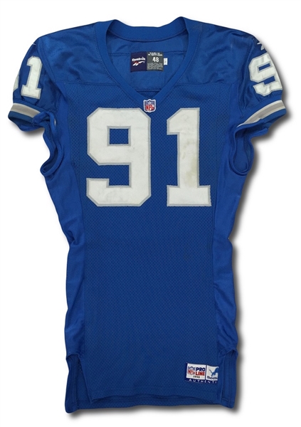 Robert Porcher 1998 Detroit Lions Game Used Jersey - Several Huge Repairs