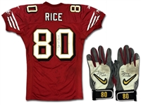 Jerry Rice 1998 49ers Game Used & Signed Jersey w/gloves - Season Long Use - 3 Autos (Meigray Photo Match LOA, PSA)