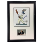 Joe DiMaggio Signed Bugs Bunny Cartoon Animation Cell - 26x18" Framed w/Signing Photo (JSA LOA)