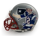 New England Patriots Authentic Proline Helmet w/Tom Brady Hand Painted Art Portrait - 1 of 1 by Jeff West