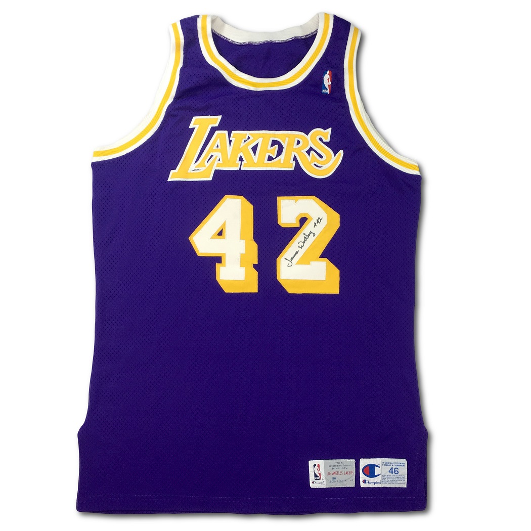 Lot Detail - James Worthy 2/24/1993 Los Angeles Lakers Game Used & Signed  Road Jersey - Photo Matched (JSA,RGU LOA)