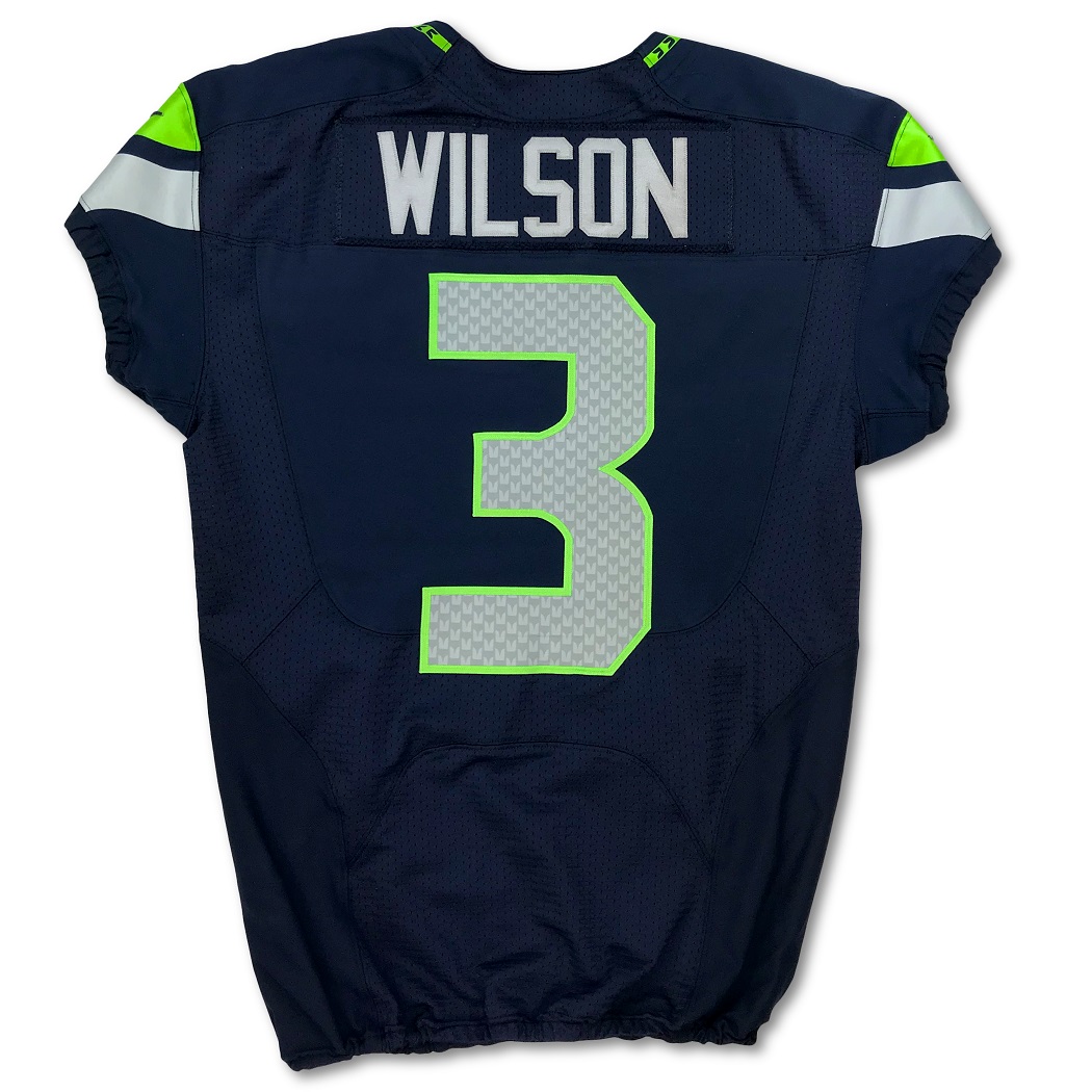 Lot Detail - Russell Wilson 11/2/2014 Seattle Seahawks Game Used Home Jersey  - Unwashed, Photo Matched (RGU, Seahawks COA)