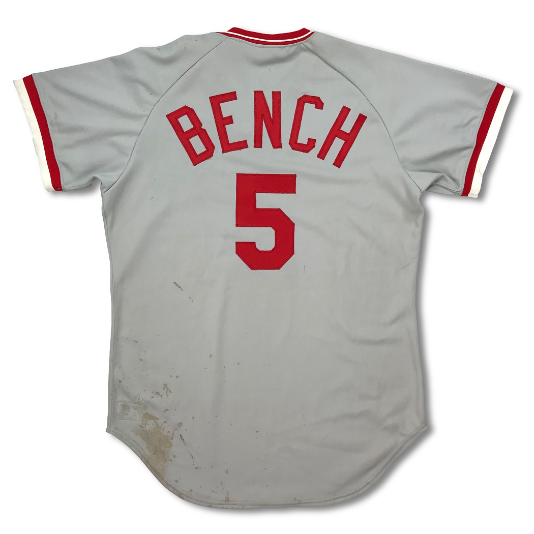 Johnny Bench signed HOF'89 1975 Cincinnati Reds Mitchell & Ness Home  Jersey