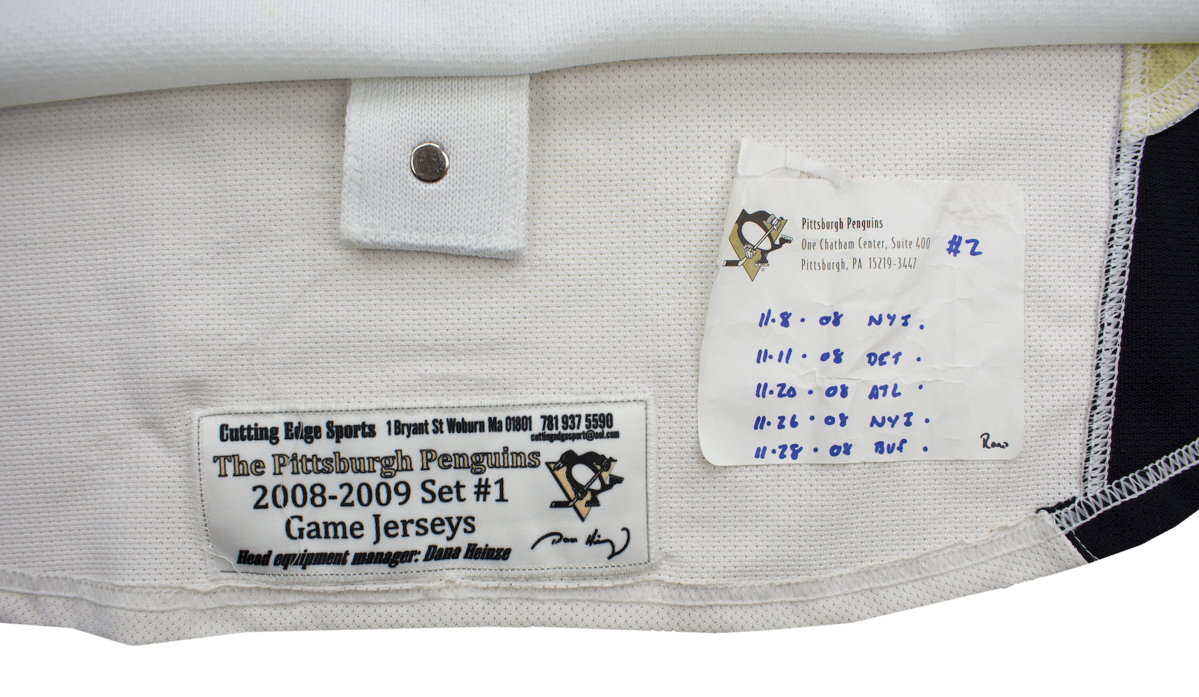 2008-09 Pittsburgh Penguins Road (White) Set 1 Game Worn Jerseys
