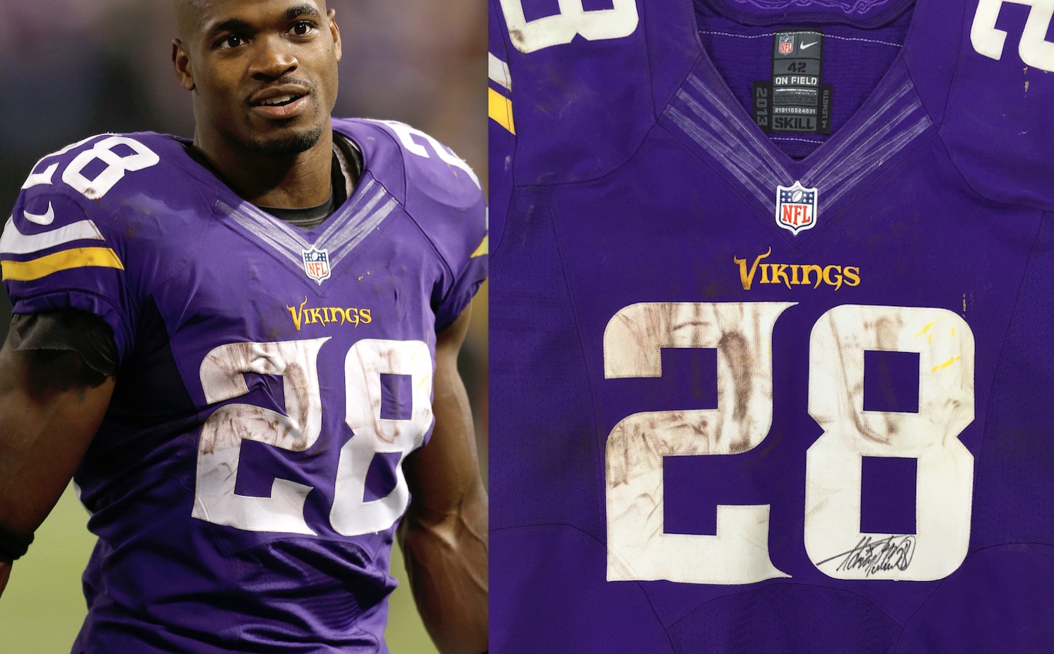 Lot Detail - 2009 Adrian Peterson Significant Game Worn Minnesota Vikings  Throwback Jersey (Team LOA)