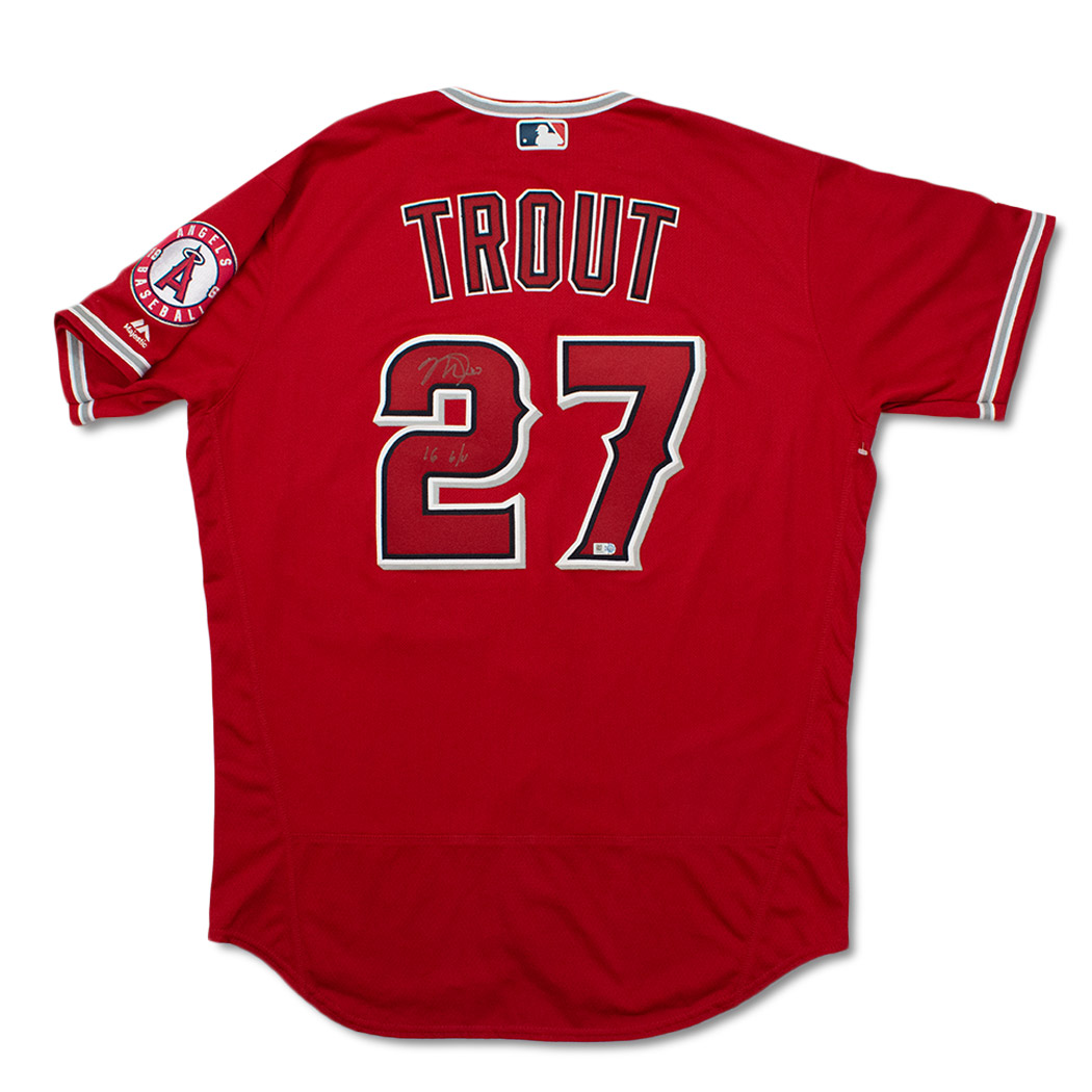 Mike Trout Game-Used 2 Home Run Alternate Red Jersey