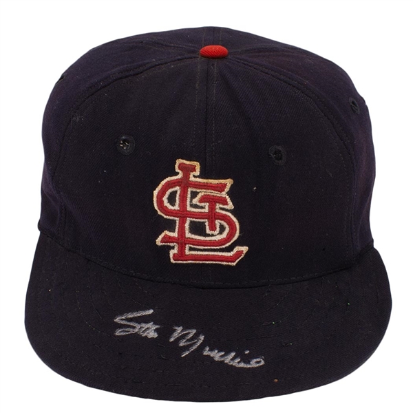 Stan Musial Early 1960s Game Worn & Signed St. Louis Cardinals Cap - Family LOA (MEARS/HA/JSA/PSA)