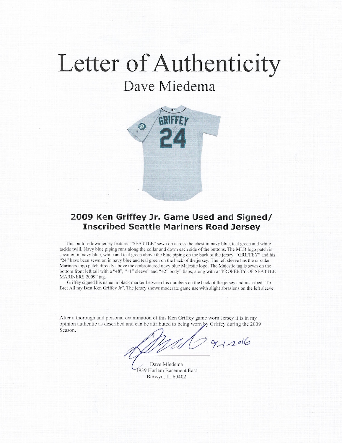 Lot Detail - Ken Griffey Jr. 2009 Seattle Mariners Game Used