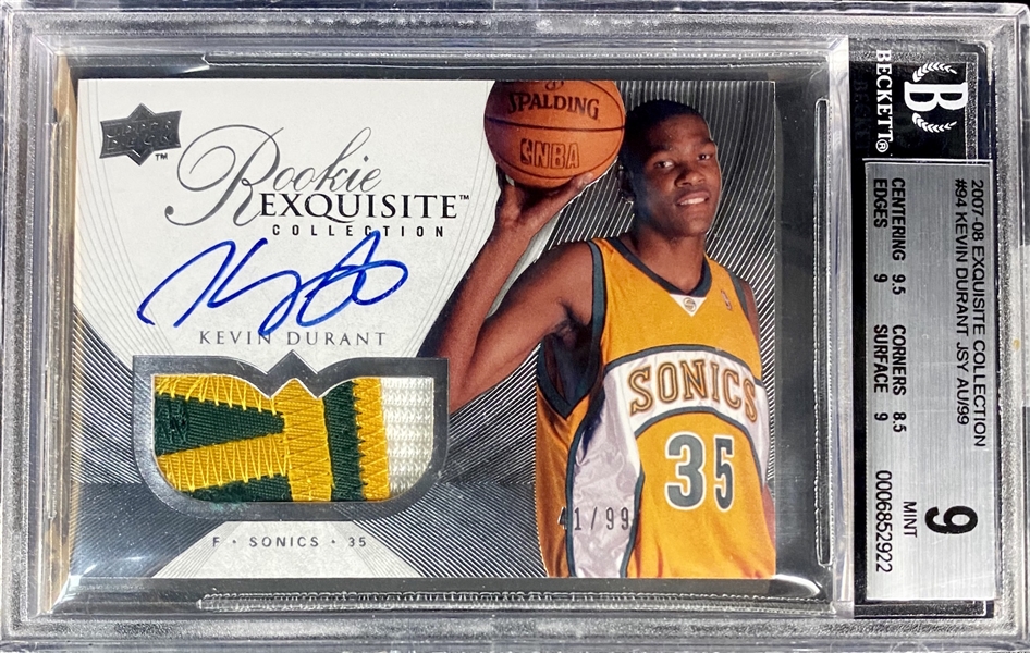 Kevin Durant 2007-08 Upper Deck Exquisite Collection Jersey Auto Patch /99 - BGS Mint 9 (Only 2 Graded Higher) ALTERED PATCH