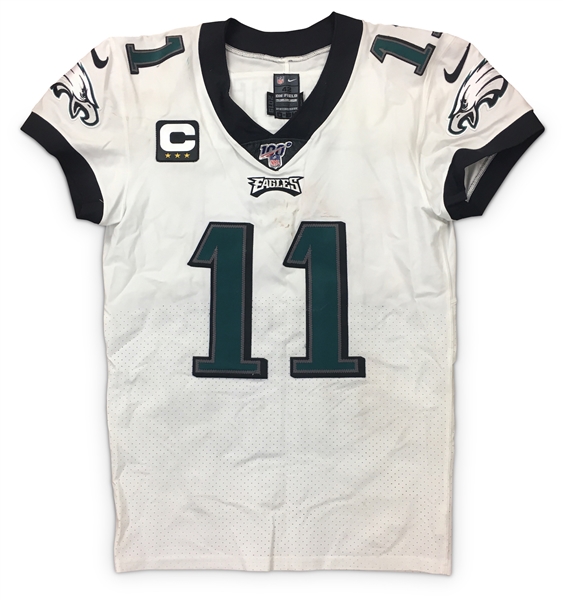 Carson Wentz 9/15/19 Philadelphia Eagles Game Used, Signed & Inscribed Jersey - Photo Matched (Athletes Club Co, RGU) 100th Patch! 2 Touchdowns!