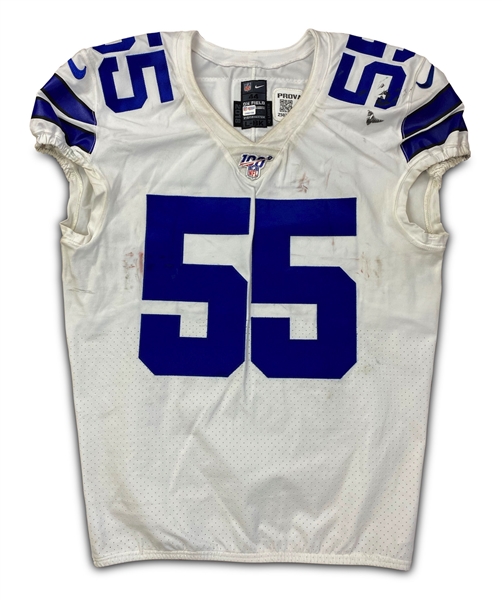 Leighton Vander Esch 10/20/2019 Dallas Cowboys Jersey - Photo Matched, Unwashed (NFL Auctions, Prova) 100th Patch