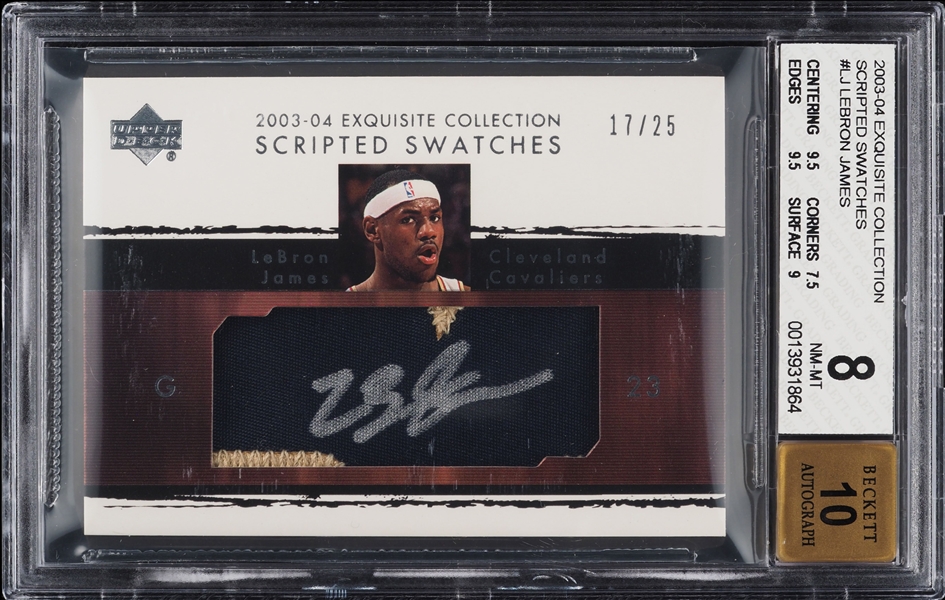 2003-04 Exquisite Collection LeBron James "Scripted Swatches" #LJ #17/25 Rookie Patch Autograph - Gem Mint 10 Auto - Unique Game Used Patch from #3
