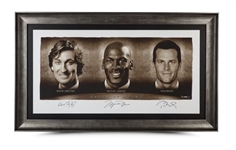 Wayne Gretzky, Michael Jordan and Tom Brady Autographed/Signed “Faces of Sport” 58 x 34 Framed UDA / Upper Deck