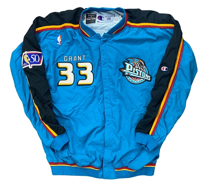 Grant Hill 1996-97 Detroit Pistons Game Worn Warm-Up Jacket - 50th Anniversary Patch