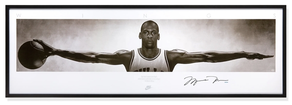 Michael Jordan Autographed/Signed 72x23" WINGS Poster Framed - UDA / Upper Deck