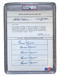 1970 Topps Vault Thurman Munson Signature/Auto Sheet – PSA Encapsulated 9 MINT 5 Autographs! Topps Vault COA - Rare Find
