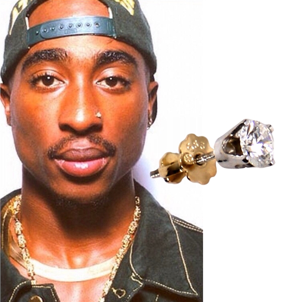 Tupac Shakurs Personally Owned and Worn 14K Gold Diamond Stud Nose Ring - Signed Letter from Tupacs Friend & GHRR LOA