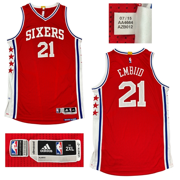 Joel Embed 2015-16 Philadelphia 76ers Team Issued Road Red Jersey
