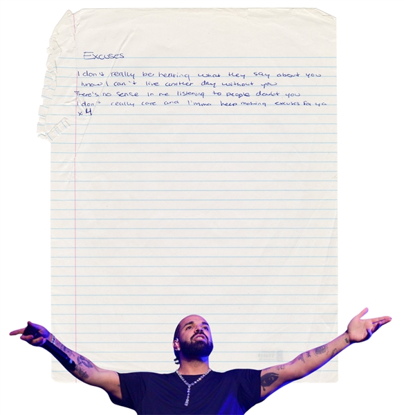 Drake Handwritten “Excuses” Lyrics (Beckett)