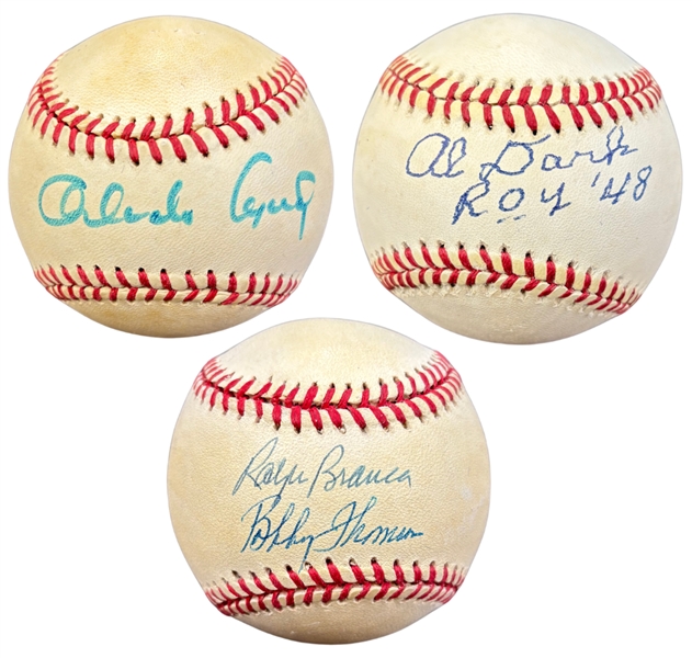 Lot of (3) Signed Baseballs - Al Dark, Orlando Cepeda, Ralph Branca/Bobby Thomson (JSA)