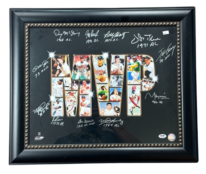 MLB MVP Signed 16x20 Framed Display w/11 Signatures Including Pete Rose (PSA Sticker)