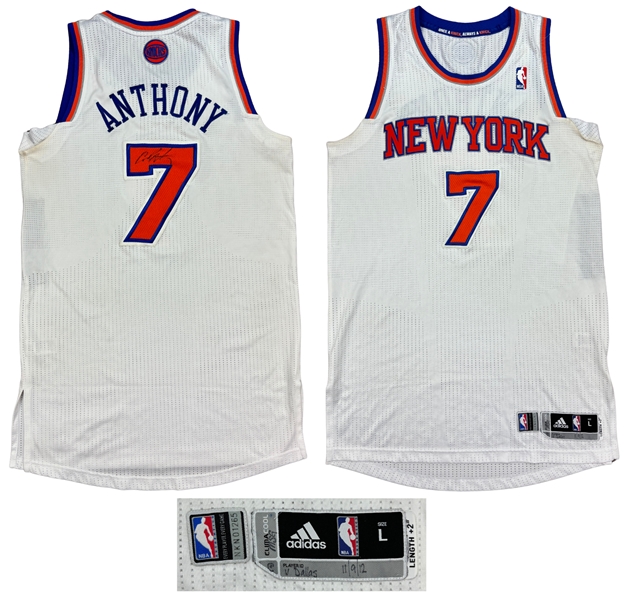 Carmelo Anthony 2012-13 New York Knicks Autographed Game Worn PHOTO MATCHED White Home Jersey - Hammered, Unwashed (RGU)