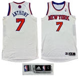 Carmelo Anthony 2012-13 New York Knicks Autographed Game Worn PHOTO MATCHED White Home Jersey - Hammered, Unwashed (RGU)