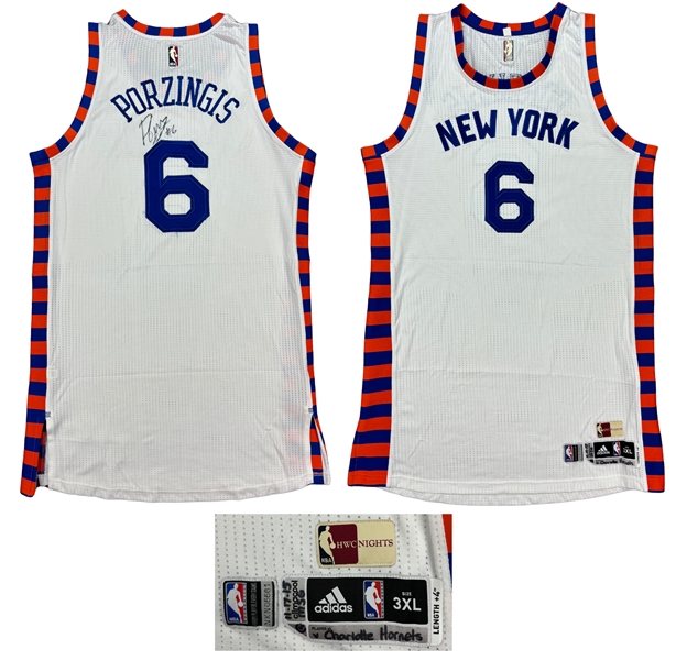 Kristaps Porzingis 2015-16 New York Knicks PHOTO MATCHED Game Worn Rookie Hardwood Classic Jersey - 29 Pts, 11 Rebs (RGU)