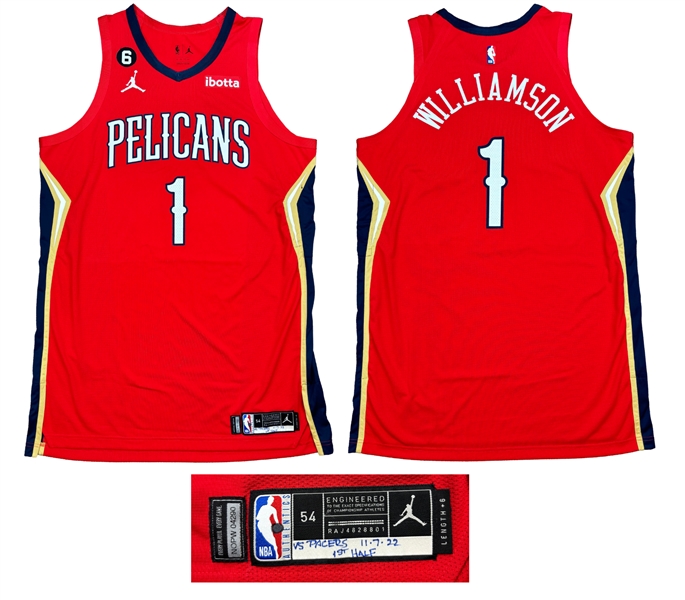 Zion Williamson 2022-23 New Orleans Pelicans PHOTO MATCHED Game Worn Road Jersey - Bill Russell Patch (RGU Match LOA & NBA LOA)