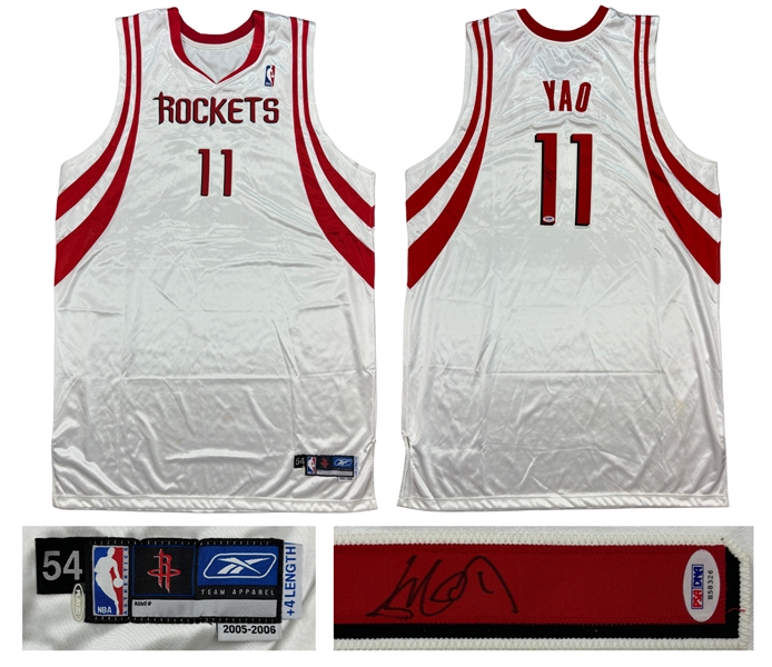 Yao Ming 2005-06 Houston Rockets Game Worn & Signed Home Jersey - Team Staff Provenance, Visible Wear (RGU Game Used LOA, PSA)