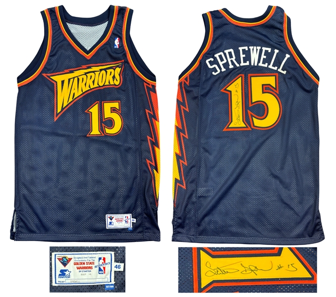 Latrell Sprewell 1997-98 Golden State Warriors Game Worn & Signed Road Jersey - Possible Photo Match